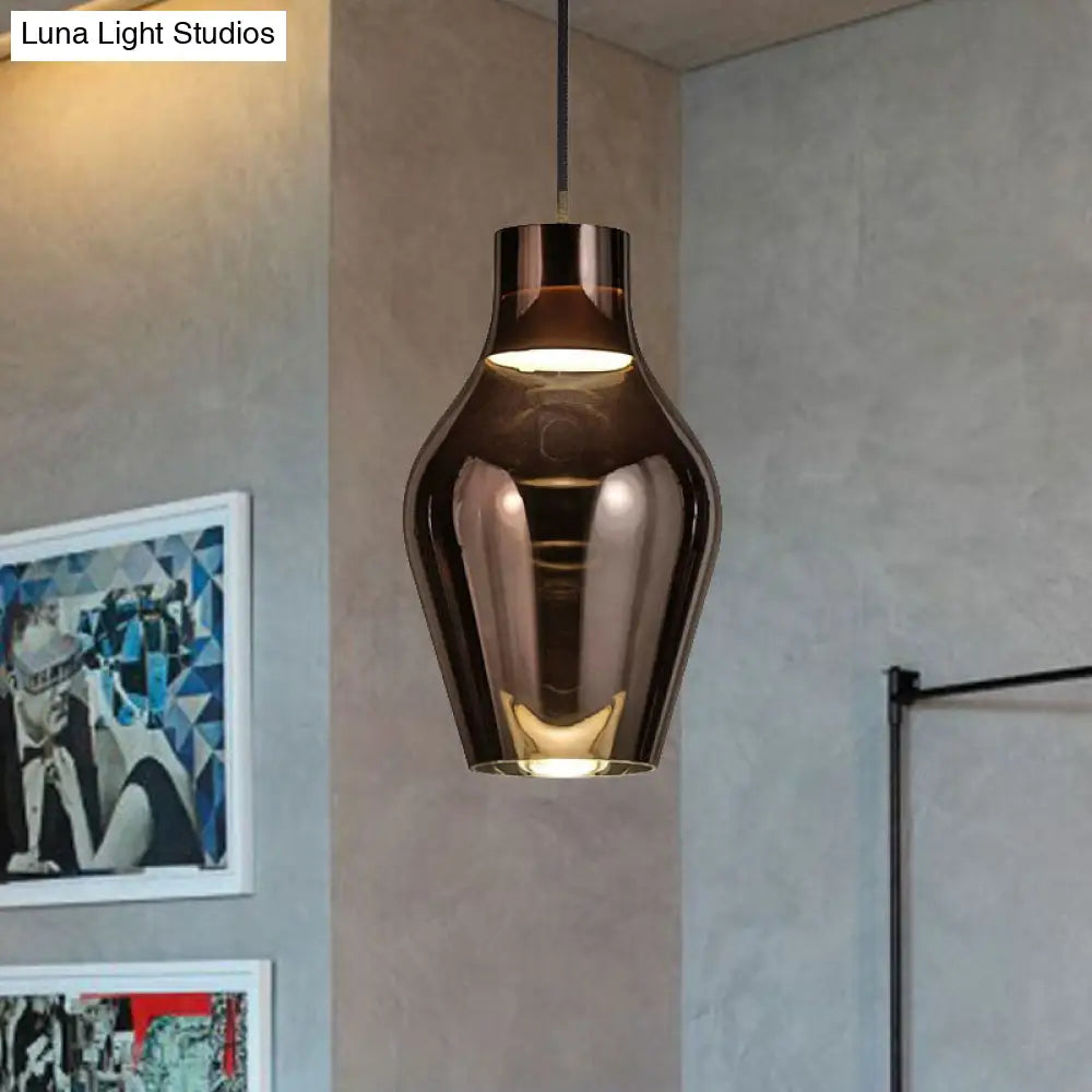 Modern Gold/Smoke Glass Urn Pendant Lamp - Led Hanging Light With 1 In White/Warm 6.5/8.5 Wide Smoke