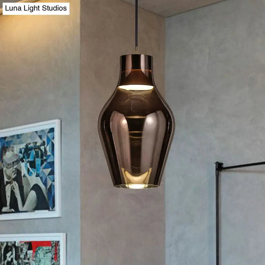 Modern Gold/Smoke Glass Urn Pendant Lamp - Led Hanging Light With 1 In White/Warm 6.5/8.5 Wide Smoke