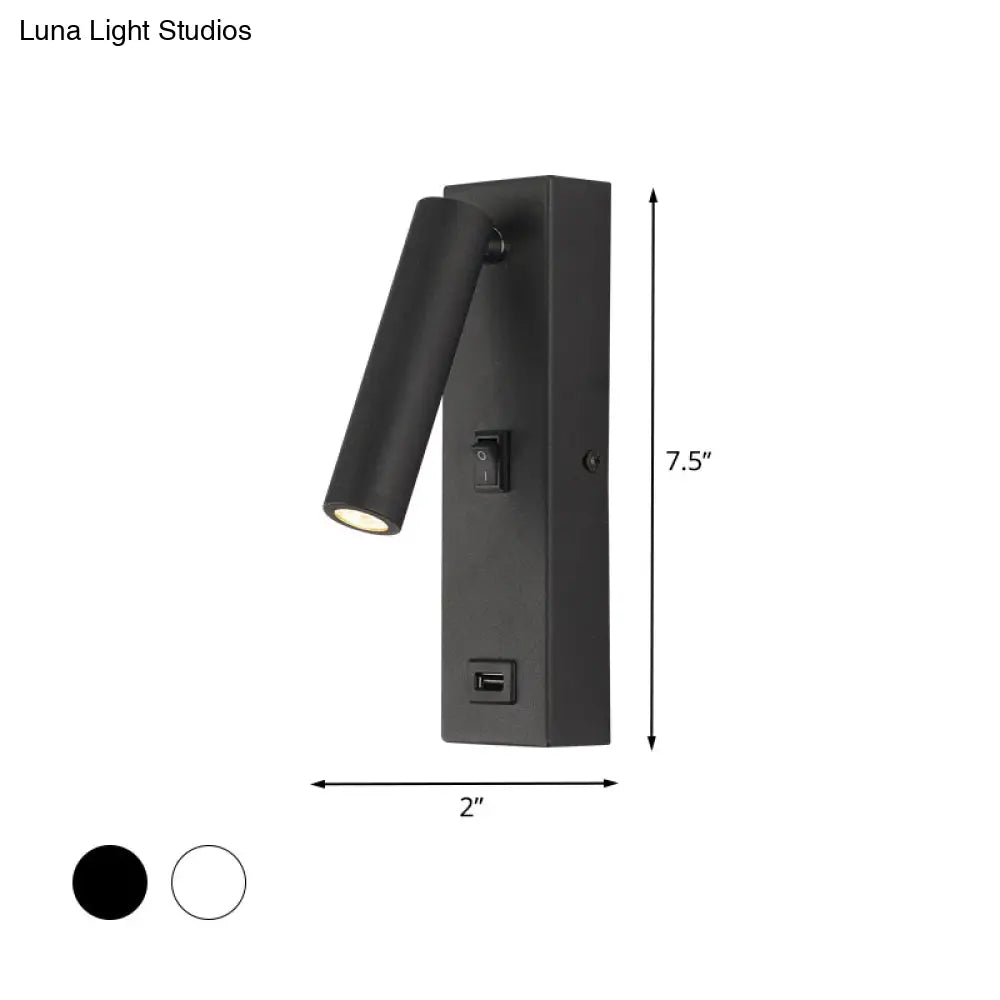 Usb Rechargeable Tube Wall Sconce - Simple Metal Integrated Led Light Fixture Black/White Warm/White