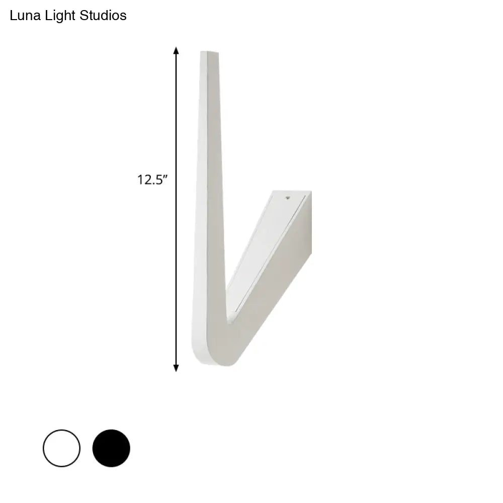 V-Shaped Led Wall Lamp Contemporary Style For Corridor Black/White Warm/White Light