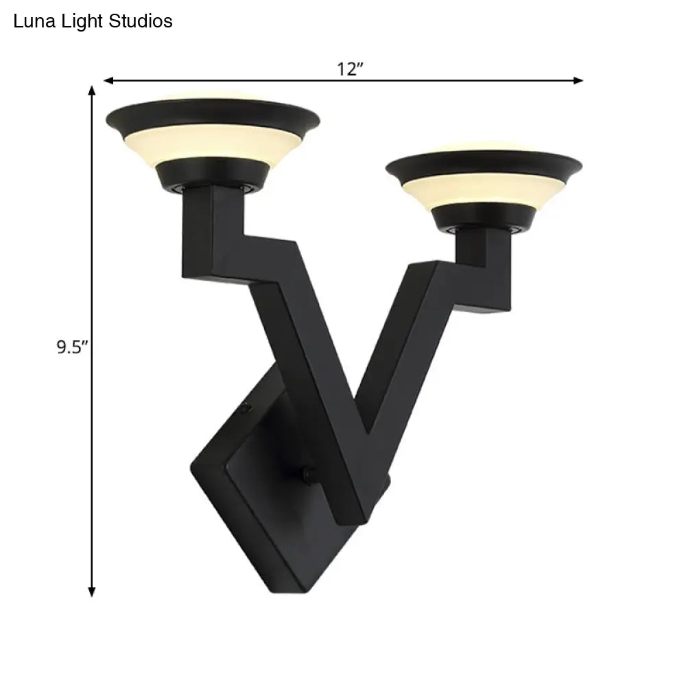 V-Shaped Metal Wall Sconce With 2 Lights For Country Living Rooms