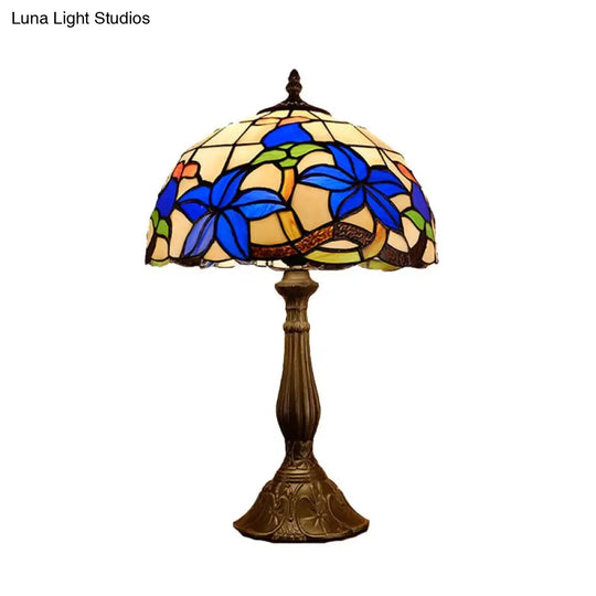 Valentina - Bronze Stained Glass Nightstand Lighting Dome 1 Light Tiffany Night Table With Gardenia