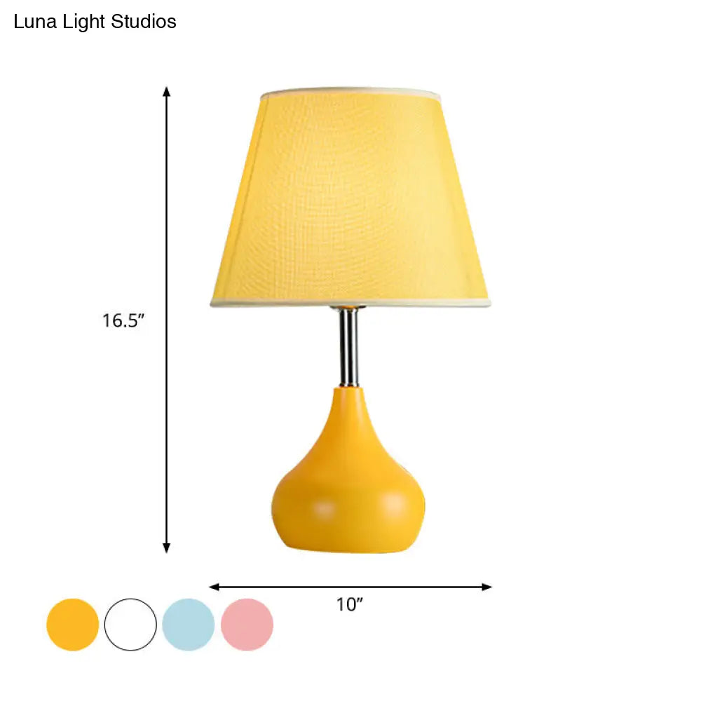 Modern Conical Table Lamp With Vase Base In Pink/White/Yellow - Ideal For Study Room