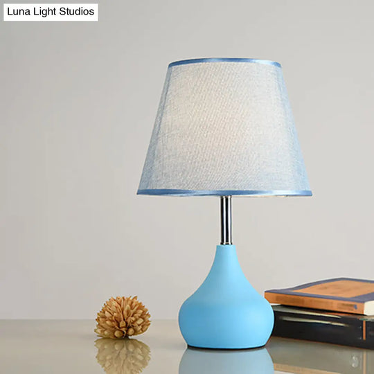 Modern Conical Table Lamp With Vase Base In Pink/White/Yellow - Ideal For Study Room Blue