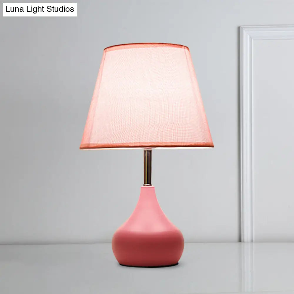 Modern Conical Table Lamp With Vase Base In Pink/White/Yellow - Ideal For Study Room