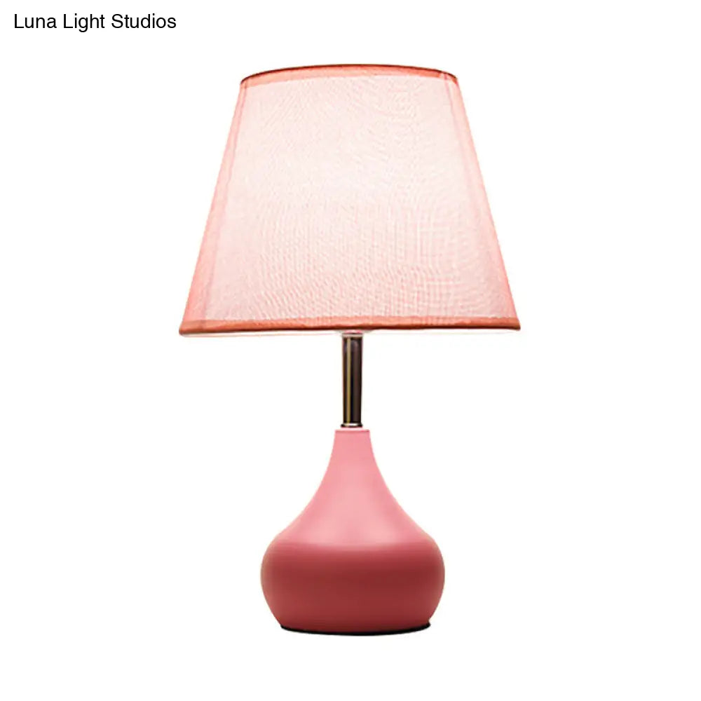 Modern Conical Table Lamp With Vase Base In Pink/White/Yellow - Ideal For Study Room