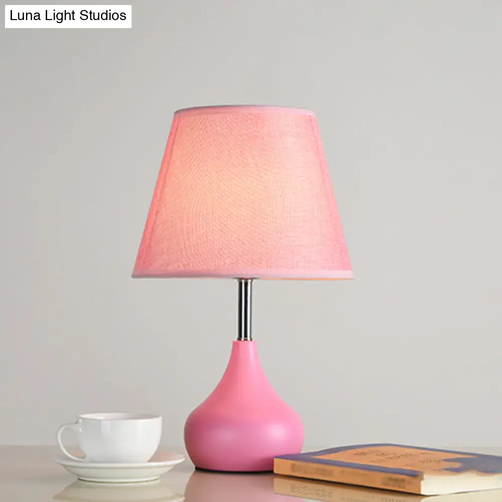 Modern Conical Table Lamp With Vase Base In Pink/White/Yellow - Ideal For Study Room Pink