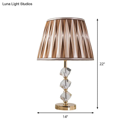 Valentina - Pleated Shade Nightstand Light: Minimal Brown Fabric Lamp