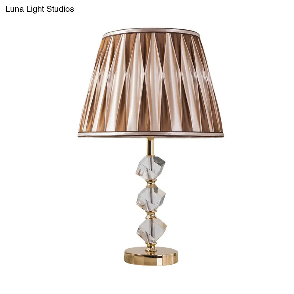 Valentina - Pleated Shade Nightstand Light: Minimal Brown Fabric Lamp