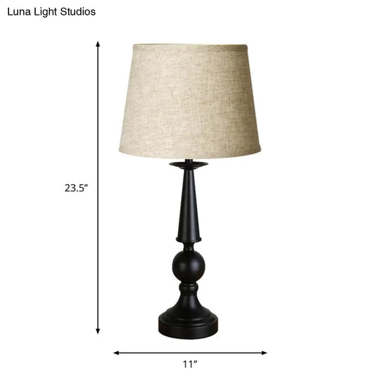 Retro Style Single-Light Nightstand Lamp With Black Fabric Shade For Task Lighting