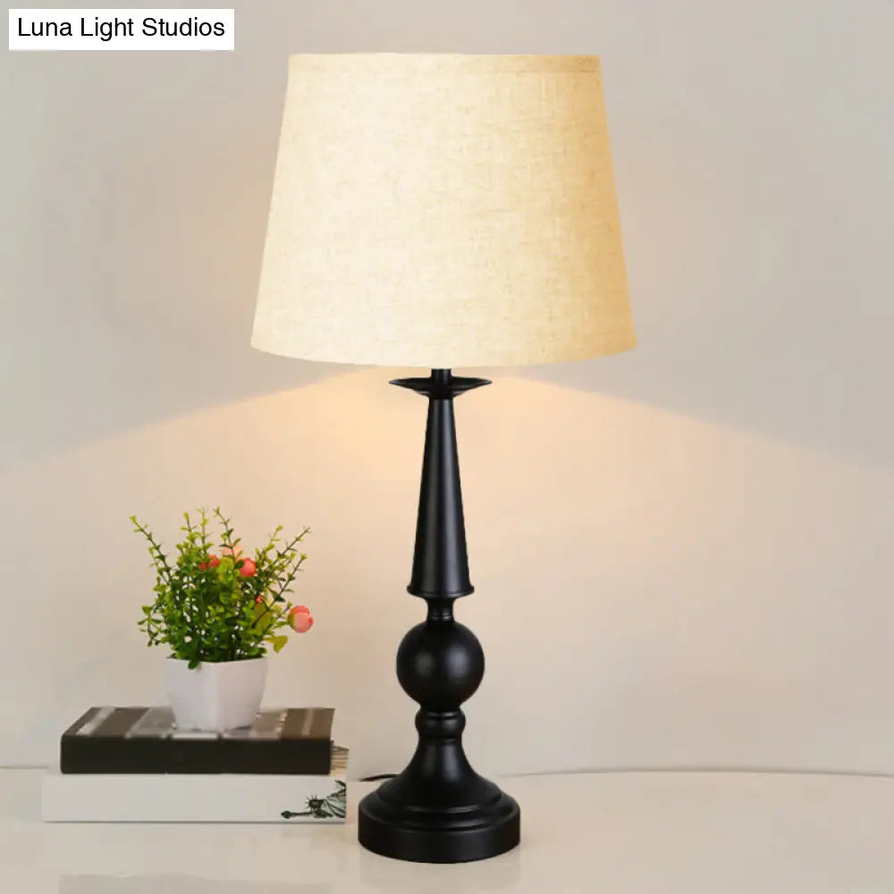 Retro Style Single-Light Nightstand Lamp With Black Fabric Shade For Task Lighting