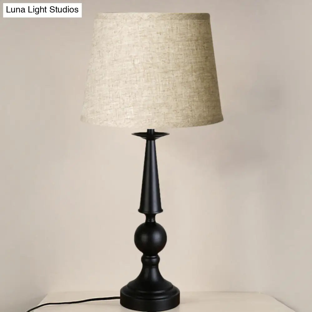 Retro Style Single-Light Nightstand Lamp With Black Fabric Shade For Task Lighting