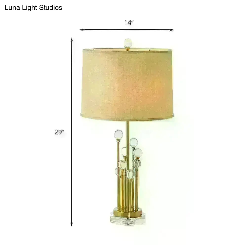 Valentine - Gold Fabric Drum Shade Night Lighting Traditional 1 Light Bedroom Nightstand Lamp In