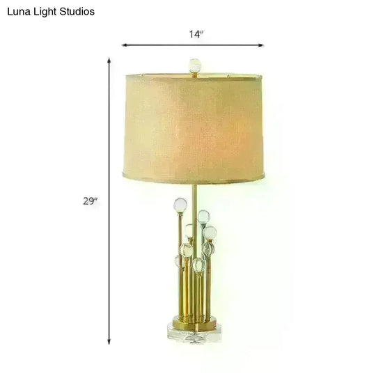 Valentine - Gold Fabric Drum Shade Night Lighting Traditional 1 Light Bedroom Nightstand Lamp In