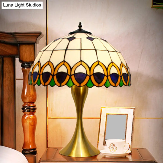 Valeria - Brass 1-Light Nightstand Lighting Traditional Bowl Stained Art Glass Desk Lamp With