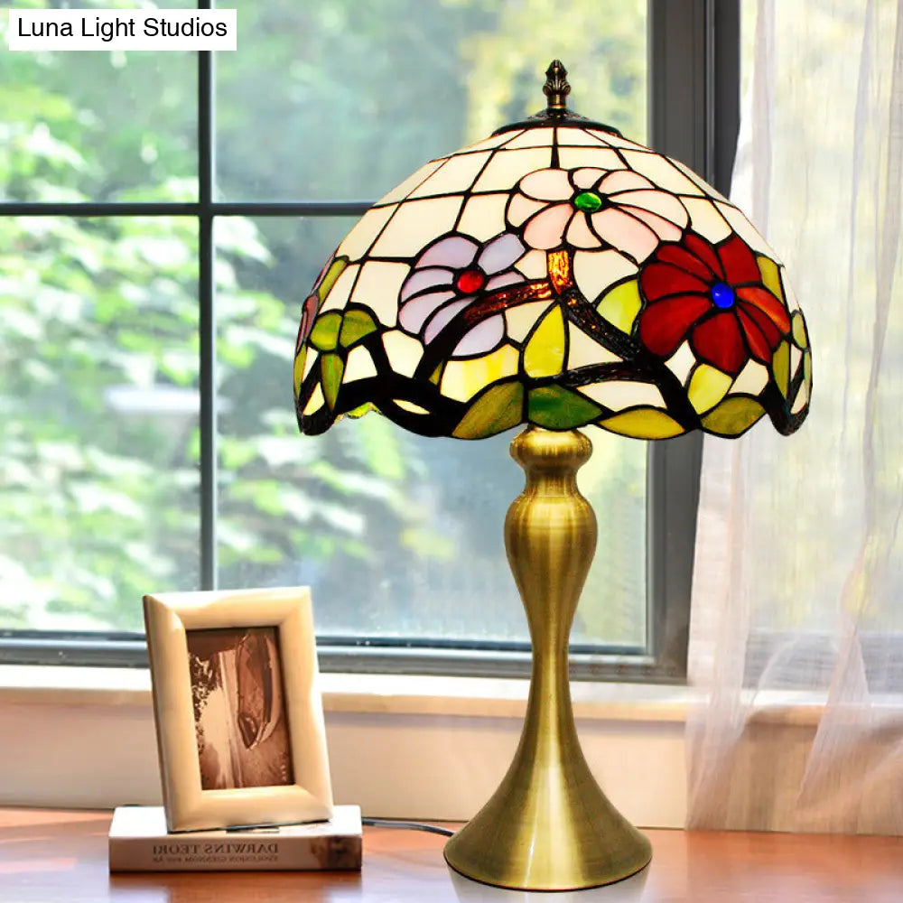 Valerie - [Tiffany Tiffany Bowl Night Table Lighting 1-Light Stained Art Glass Desk Lamp In Gold