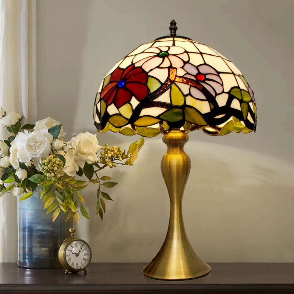 Valerie - [Tiffany Tiffany Bowl Night Table Lighting 1-Light Stained Art Glass Desk Lamp In Gold