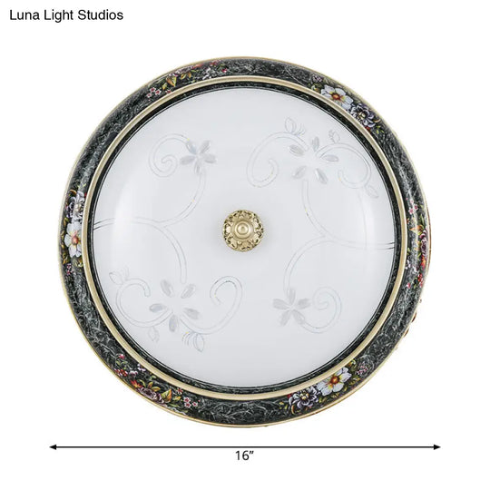Veined Glass Led Flushmount With Bowl Shade In Black And Gold: Traditional Bedroom Lighting 3 Sizes
