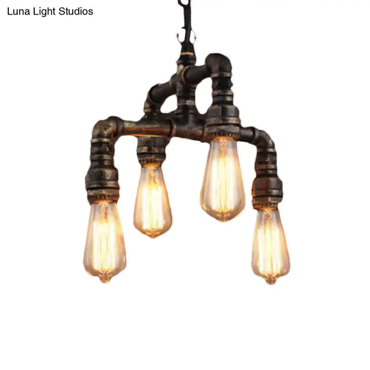 Vera - Industrial 4 Lights 2-Layer Water Pipe Pendant Rust Metal Hanging Chandelier For Restaurant