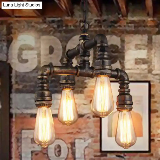 Vera - Industrial 4 Lights 2-Layer Water Pipe Pendant Rust Metal Hanging Chandelier For Restaurant