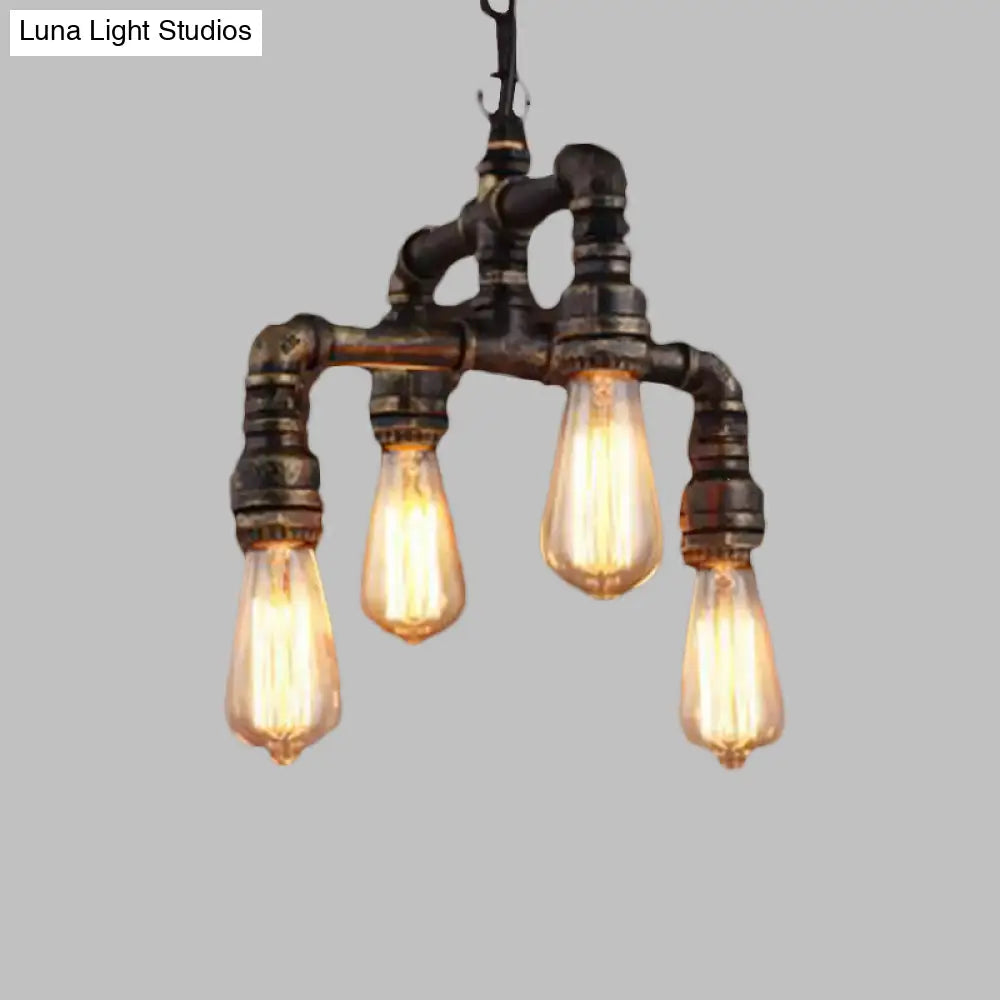 Vera - Industrial 4 Lights 2-Layer Water Pipe Pendant Rust Metal Hanging Chandelier For Restaurant