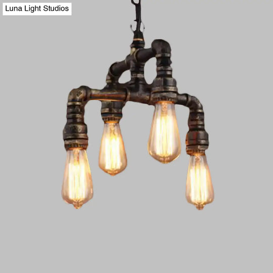 Vera - Industrial 4 Lights 2-Layer Water Pipe Pendant Rust Metal Hanging Chandelier For Restaurant