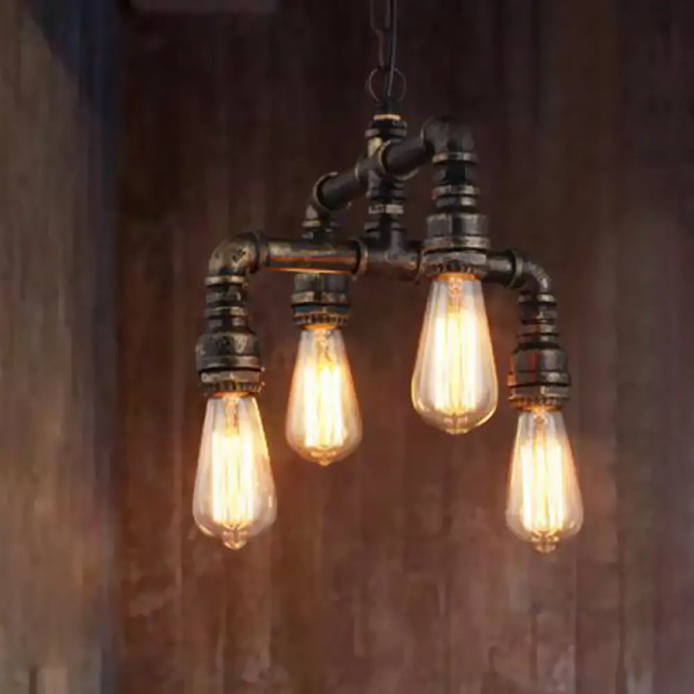 Vera - Industrial 4 Lights 2-Layer Water Pipe Pendant Rust Metal Hanging Chandelier For Restaurant