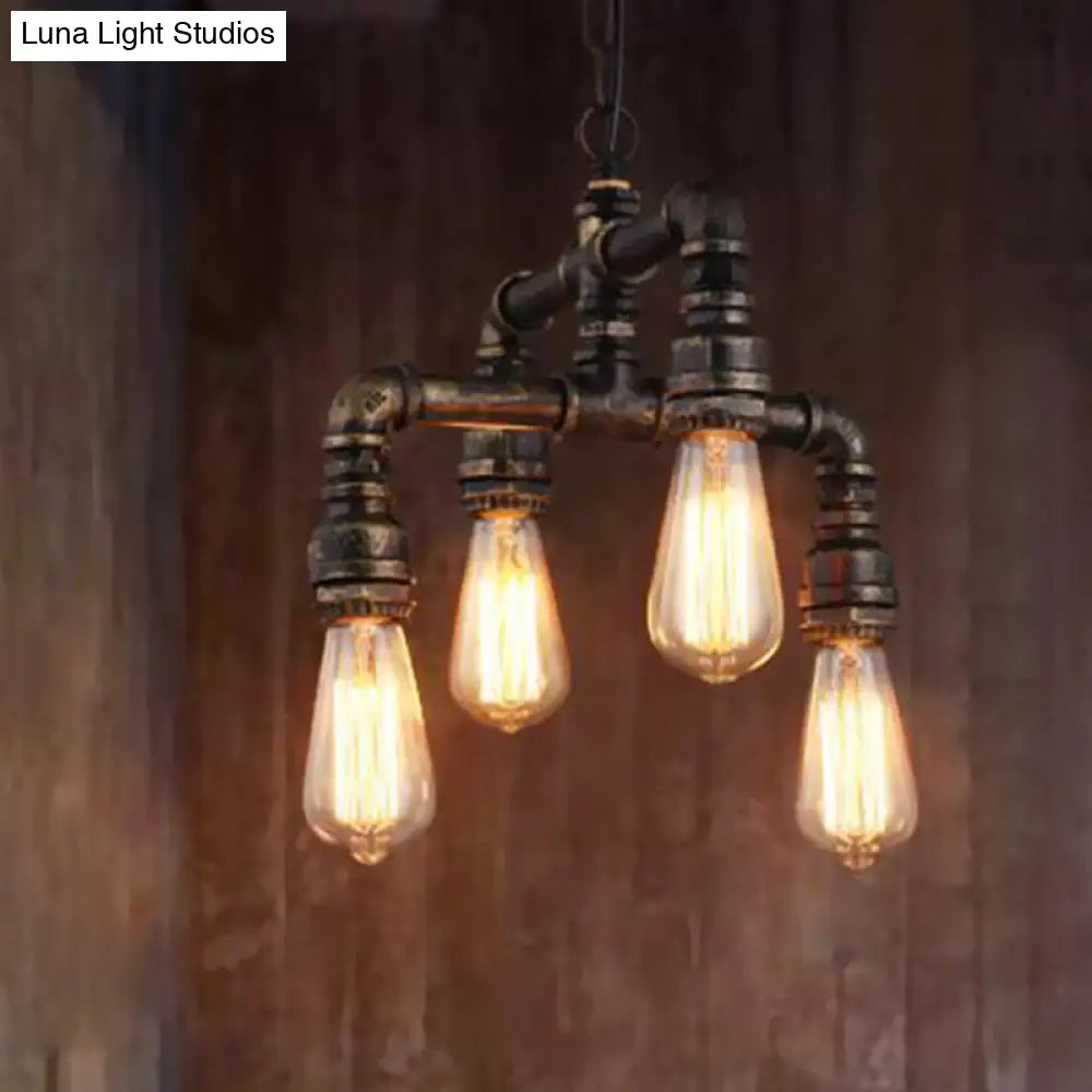 Vera - Industrial 4 Lights 2-Layer Water Pipe Pendant Rust Metal Hanging Chandelier For Restaurant