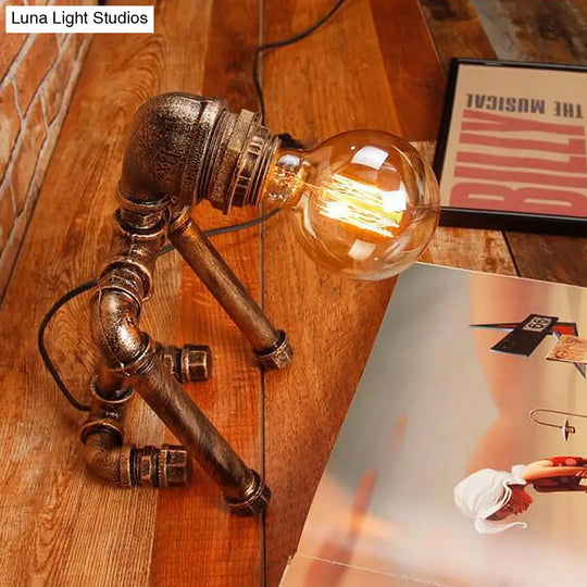 Versatile Robot Table Lamp: Standing/Sitting Metallic Pipe Light For Coffee Shop - Industrial Style