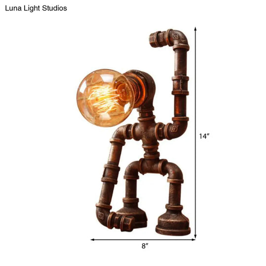 Versatile Robot Table Lamp: Standing/Sitting Metallic Pipe Light For Coffee Shop - Industrial Style