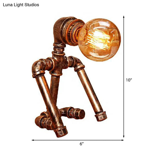 Versatile Robot Table Lamp: Standing/Sitting Metallic Pipe Light For Coffee Shop - Industrial Style