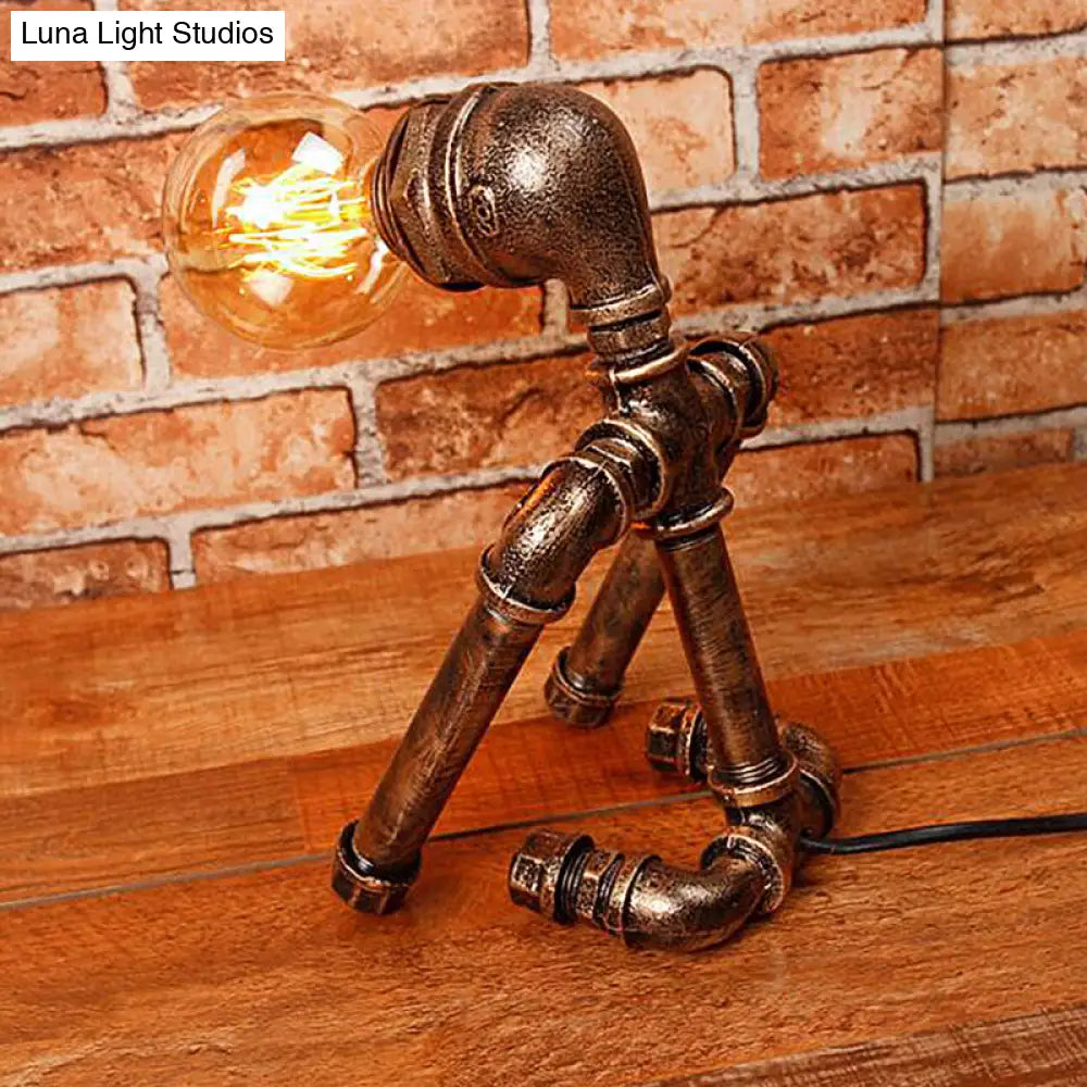 Versatile Robot Table Lamp: Standing/Sitting Metallic Pipe Light For Coffee Shop - Industrial Style