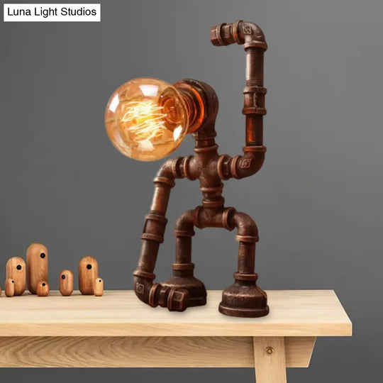 Versatile Robot Table Lamp: Standing/Sitting Metallic Pipe Light For Coffee Shop - Industrial Style