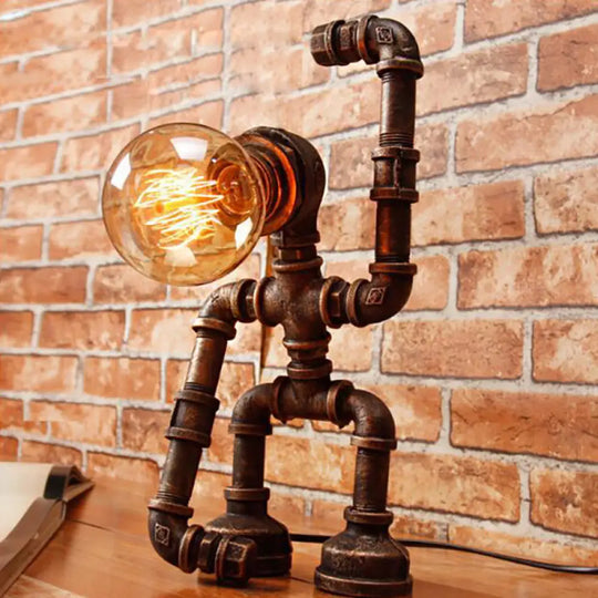 Versatile Robot Table Lamp: Standing/Sitting Metallic Pipe Light For Coffee Shop - Industrial Style