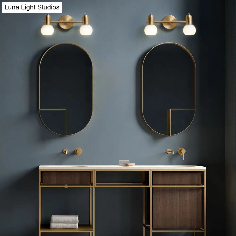 Versatile Swivel Dome Milk Glass Vanity Light - Postmodern Brass Wall Lamp For Bath Décor