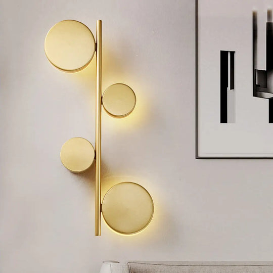 Vertical Linear Sconce Light: Black/Gold Finish Post-Modern Design With 3 Led Metal Wall Lamp Heads