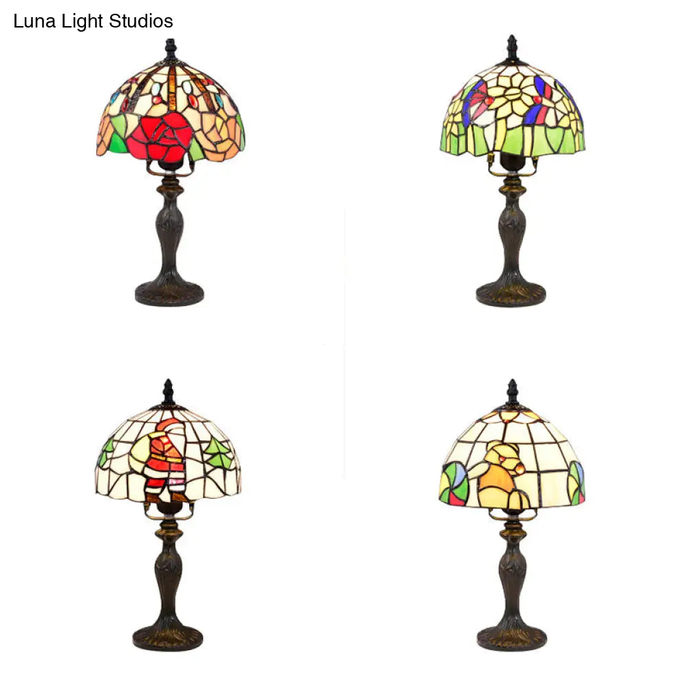 Vibrant Tiffany Rustic Stained Glass Desk Lamp With Floral And Seasonal Patterns - Perfect For Study