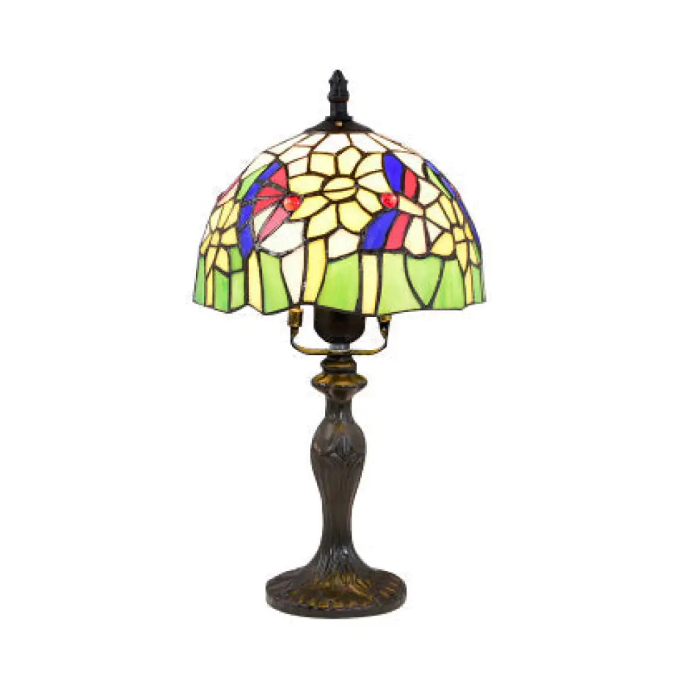 Vibrant Tiffany Rustic Stained Glass Desk Lamp With Floral And Seasonal Patterns - Perfect For Study