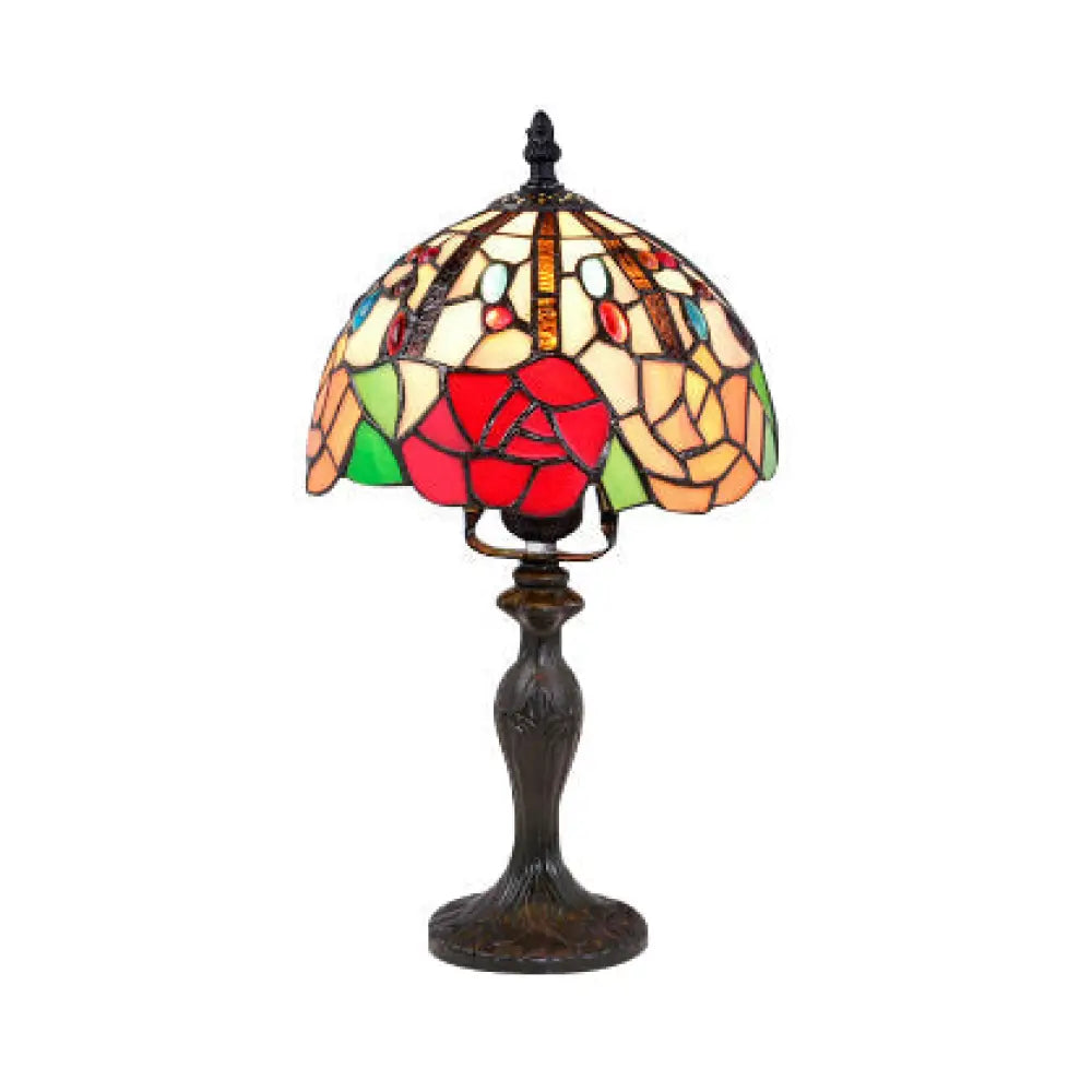 Vibrant Tiffany Rustic Stained Glass Desk Lamp With Floral And Seasonal Patterns - Perfect For Study