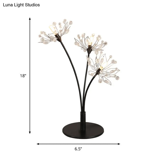 Victoire - Black Contemporary 3 Heads Desk Lamp With Hand-Cut Crystal Shade Blossom Nightstand Light