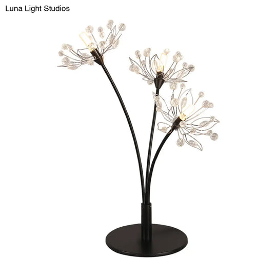 Victoire - Black Contemporary 3 Heads Desk Lamp With Hand-Cut Crystal Shade Blossom Nightstand Light