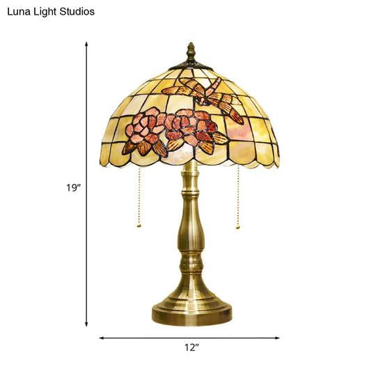 Victoire - Brushed Brass Tiffany Shell Dragonfly On Peony Table Lamp