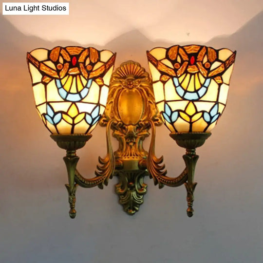 Victorian Bell Stained Glass Wall Sconce Lamp - 2 Heads Dining Room Lighting