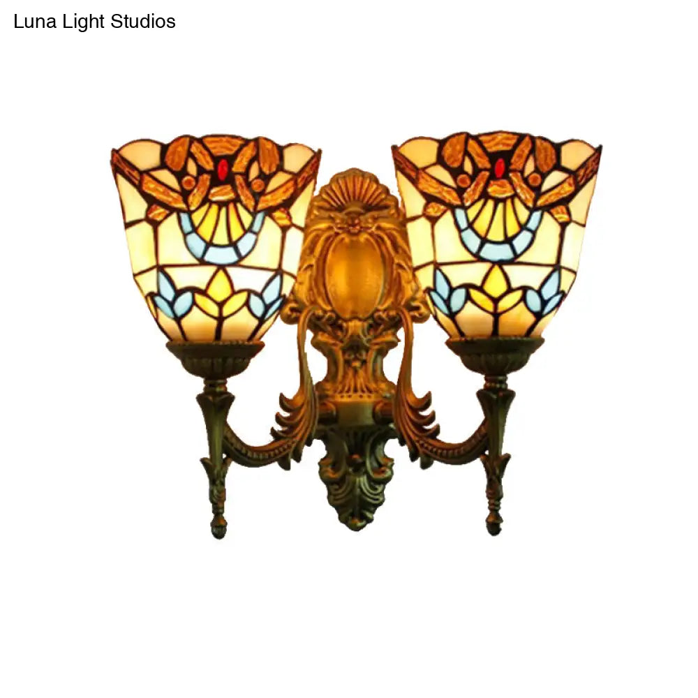 Victorian Bell Stained Glass Wall Sconce Lamp - 2 Heads Dining Room Lighting