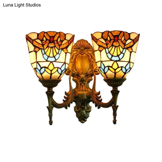 Victorian Bell Stained Glass Wall Sconce Lamp - 2 Heads Dining Room Lighting