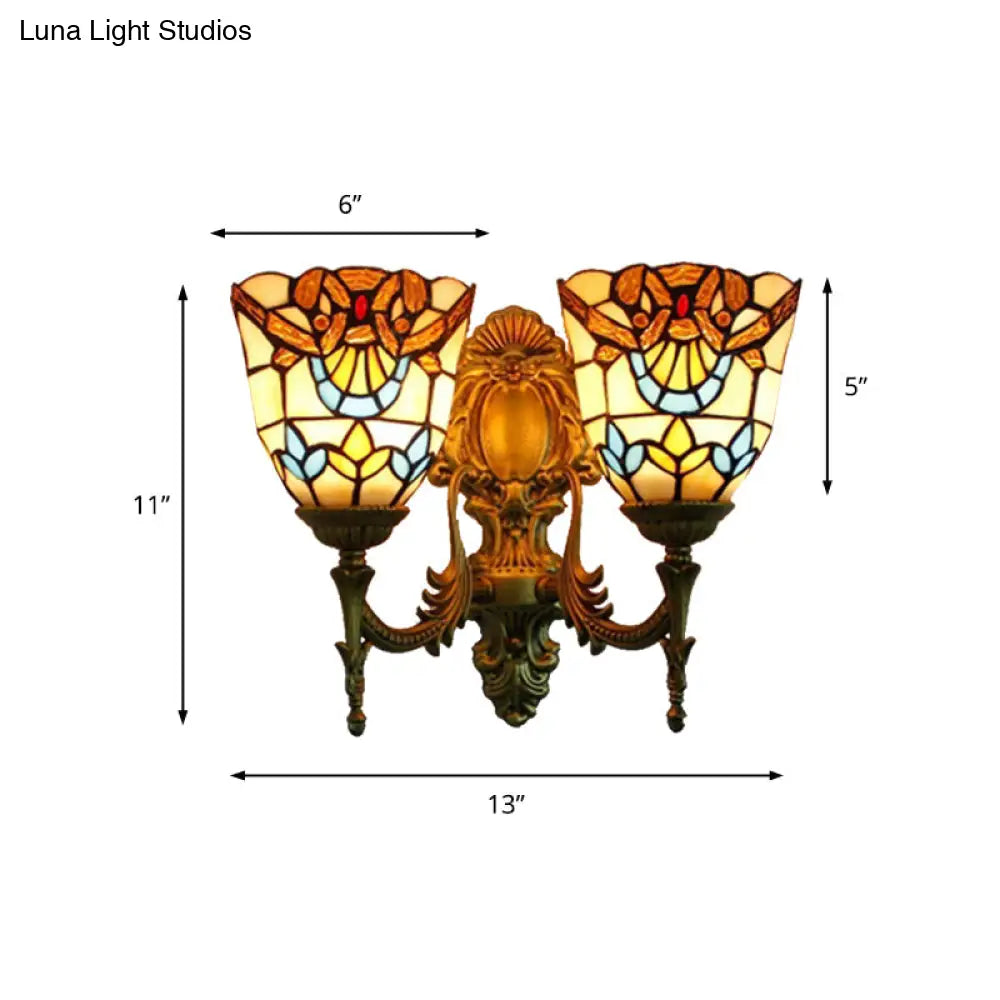 Victorian Bell Stained Glass Wall Sconce Lamp - 2 Heads Dining Room Lighting