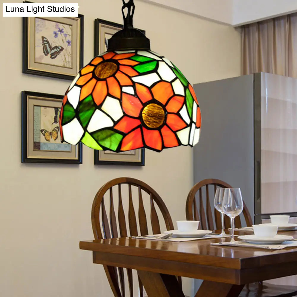 Victorian Black Stained Glass Pendant Lighting: Elegant Suspension Lamp For Dining Room