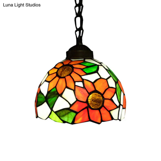 Victorian Black Stained Glass Pendant Lighting - 1 Head Bowl Suspension Lamp For Dining Room