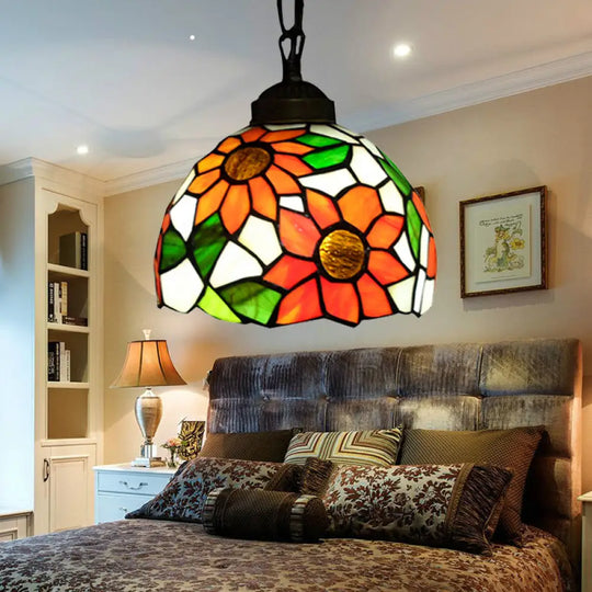 Victorian Black Stained Glass Pendant Lighting: Elegant Suspension Lamp For Dining Room