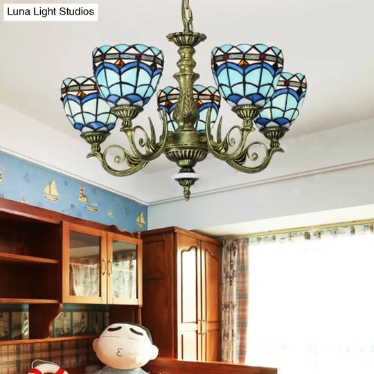 Victorian Blue Glass Chandelier: Curved Arm Suspension Lighting For Bedroom – 5/9/11 Lights